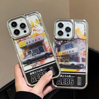 เคสโทรศัพท์มือถือชุบไฟฟ้า ลายการ์ตูน Initial D Fujiwara Tofu Shop สําหรับ iPhone 11 14 13 12 Pro Max AE86