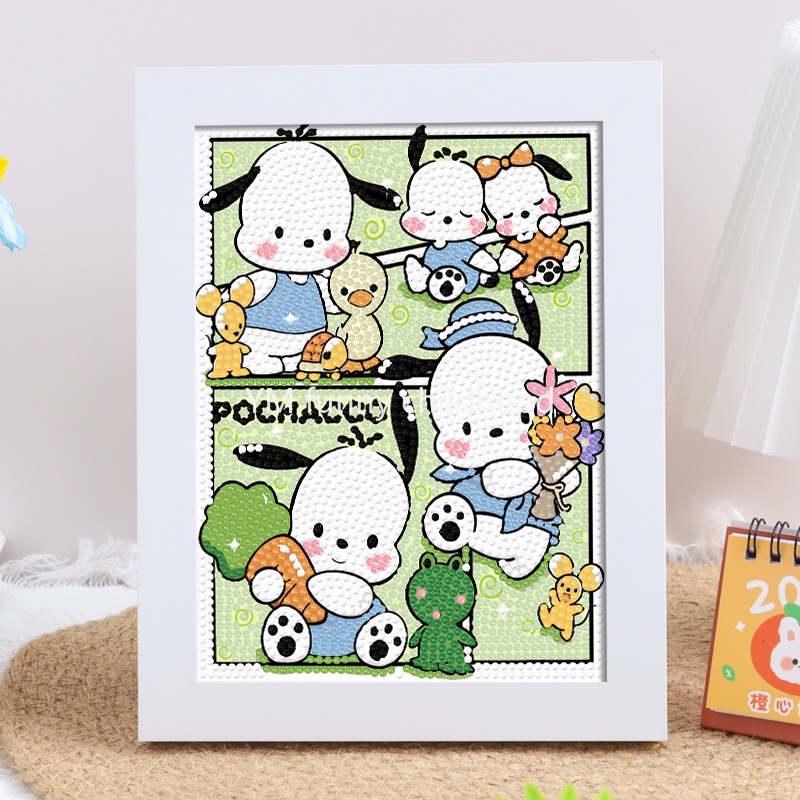 ชุดภาพวาดปักเพชร แฮนด์เมด ลายการ์ตูน Kuromi Pacha dog Melody sanrio ขนาด 23x18 ซม. พร้อมกรอบ สําหรับเด็ก