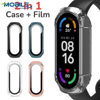 เคส PC + กระจก สําหรับ Xiaomi Mi Band 6 / เครื่องตรวจจับหน้าจอ แบบเต็ม / เคสนาฬิกาข้อมือ / เคสกรอบกันกระแทก สําหรับ Xiaomi Mi Band