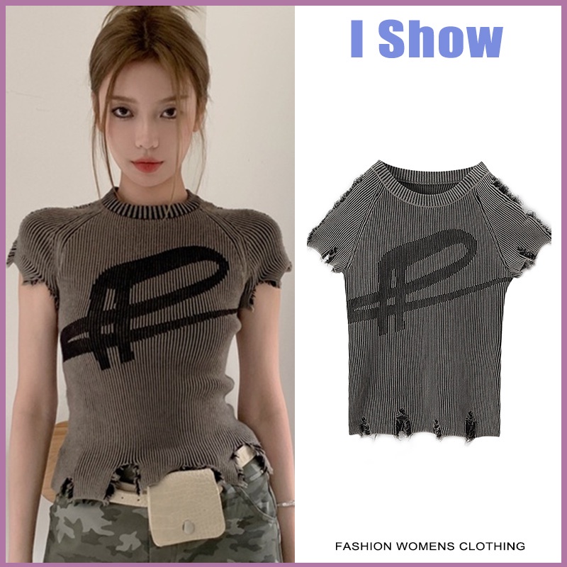 เสื้อยืด ผ้าถัก สีเทา เซ็กซี่ เข้ากับทุกการแต่งกาย แฟชั่นฤดูร้อน