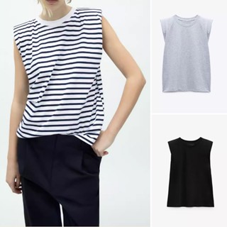 Zara 23 เสื้อยืดลําลอง คอกลม แขนกุด ทรงหลวม เข้ากับทุกการแต่งกาย แฟชั่นฤดูร้อน สําหรับสตรี0858034