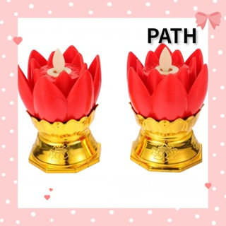 Path โคมไฟ LED รูปดอกบัว สีแดง ใช้แบตเตอรี่ สําหรับตกแต่งบ้าน 2 ชิ้น