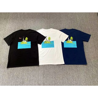 เสื้อยืดคอกลม แขนสั้น ผ้าฝ้ายแท้ พิมพ์ลายคลื่นด้านหลัง สําหรับคู่รัก