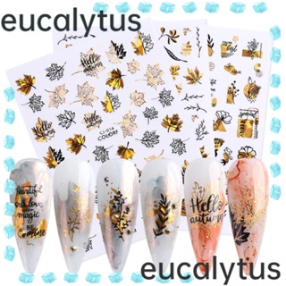 Eucalytus1 สติกเกอร์ฟอยล์ ลายใบไม้ ดอกไม้ เลเซอร์ Uv สีขาว สีทอง สําหรับตกแต่งเล็บ 10 ชิ้น