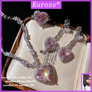 Kuroze สร้อยคอโซ่ จี้รูปหัวใจ ประดับเพชร สีชมพู แฟชั่น สําหรับผู้หญิง