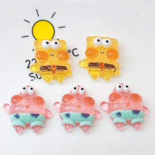 [2 #] Jibbitz Crocs ยางรัดผม แบบใส ลายการ์ตูน SpongeBob SquarePants Pie Big Star แวววาว เครื่องประดับผม เชือกรัดผม เคสโทรศัพท์ ยาง รองเท้า หัวเข็มขัด QP