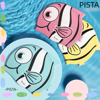 PISTA หมวกว่ายน้ําซิลิโคน แบบยืดหยุ่น ลายการ์ตูนสัตว์น่ารัก สําหรับเด็ก