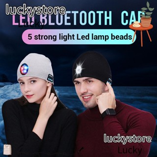 Lucky หมวกถัก บลูทูธ LED แฮนด์ฟรี ให้ความอบอุ่น แฟชั่นฤดูหนาว