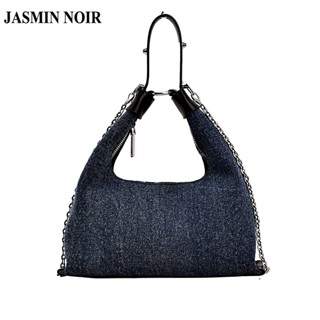 Jasmin NOIR กระเป๋าสะพายไหล่ กระเป๋าถือ ผ้ายีน ขนาดเล็ก แต่งสายโซ่คล้อง สําหรับสตรี