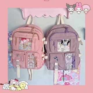 Sanrio Kuromi Mymelody กระเป๋าเป้สะพายหลัง กระเป๋านักเรียน ผ้าไนล่อน กันน้ํา สไตล์ญี่ปุ่น สําหรับผู้หญิง [ZXL]