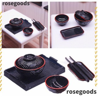 Rosegoods1 ชุดจาน ตะเกียบ ขนาดเล็ก 1:6 1:12 สไตล์ญี่ปุ่น สําหรับบ้านตุ๊กตา 5 ชิ้น