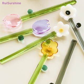 Ruisurshine ใหม่ ช้อนแก้วใส ด้ามจับยาว ทนความร้อนสูง ลายดอกไม้น่ารัก สําหรับใส่ไอศกรีม ขนมหวาน 1 ชิ้น