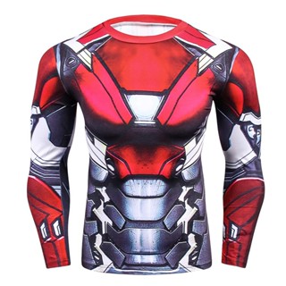 เสื้อยืดแขนยาว พิมพ์ลาย Iron Man 3 มิติ สําหรับผู้ชาย ใส่เข้ายิม