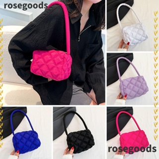 Rosegoods1 กระเป๋าถือ กระเป๋าสะพายไหล่ ผ้าฝ้าย ปักลาย ลายสก๊อต สีพื้น แฟชั่นสําหรับสตรี