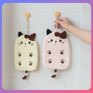 ☛ ผ้าเช็ดมือแมว Coral Velvet Hand Towel Strong Absorbent Embroidery Towel Dual-use Square Towel Home Kitchen Bathroom Tools srlive