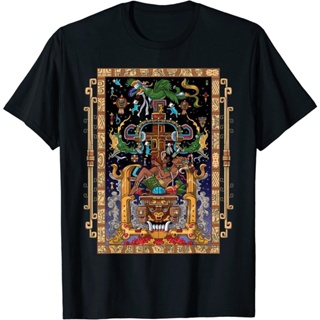 ใหม่ เสื้อยืด พิมพ์ลายตํานานอารยธรรม Mayan King Pakal Aztec สไตล์โบราณ