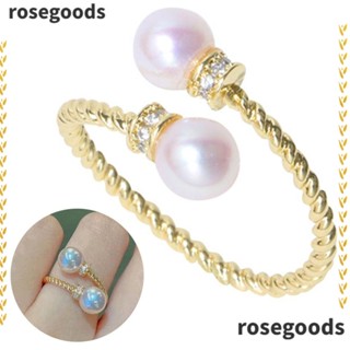 Rosegoods1 แหวน ประดับมุก เพทาย สีทอง เครื่องประดับ สําหรับงานแต่งงาน