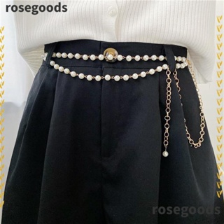 Rosegoods1 เข็มขัดมุก สองชั้น แฟชั่น เครื่องประดับตกแต่ง สายรัดเอว ลําลอง