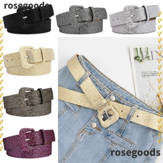 Rosegoods1 เข็มขัดเลื่อมแวววาว ผู้หญิง กางเกงยีน ลําลอง ตกแต่งสายรัดเอว