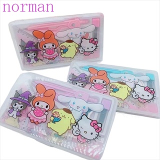 Norman ไม้บรรทัด เข็มทิศ ชุดเครื่องเขียน 7 ชิ้น / ชุด Kuromi My Melody พลาสติก นักเรียน คณิตศาสตร์ ไม้บรรทัด