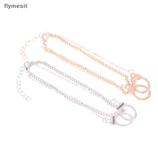 Flymesit สร้อยข้อเท้า สองชั้น สีทอง สีเงิน เครื่องประดับแฟชั่น เซ็กซี่ ฤดูร้อน สําหรับผู้หญิง 1 ชิ้น