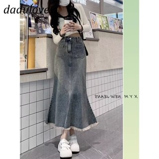 DaDulove💕 New American Ins High Street Retro Raw Edge Denim Skirt Niche High Waist A- line Skirt Bag Hip Skirt