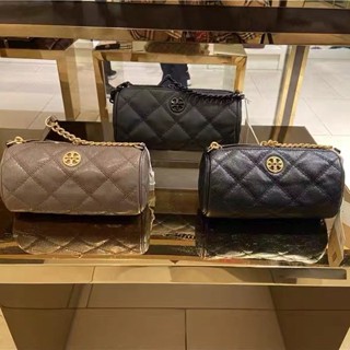 Tory Burch Willa Series Lingge กระเป๋าสะพายไหล่ หนังแพะ ทรงกระบอก มีซิป สําหรับสตรี
