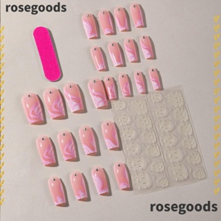 Rosegoods1 เล็บปลอมแฟชั่น หัวเหลี่ยม ถอดออกได้ สําหรับผู้หญิง