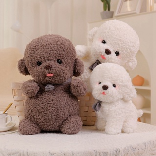 หมอนตุ๊กตา รูปสุนัข Bichon ผูกโบว์ สีขาว เหมาะกับของขวัญวันเกิด ของเล่นสําหรับเด็ก