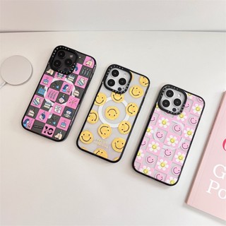 【Vintage Plaid Smiling Face】CASETIFY เคสป้องกันโทรศัพท์มือถืออะคริลิค แม่เหล็ก ลายตัวอักษร สําหรับ iPhone 14 Pro MAX 11 12 13 Pro MAX 14 Plus