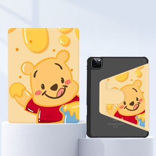 เคสไอเเพด gen6 pooh winnie for Air4/Air5 gen8 gen9 pro11 gen10 360°หมุนตั้ง/นอนได้ เคสหนังอะคริลิคใส พร้อมถาดใส่ปากกา