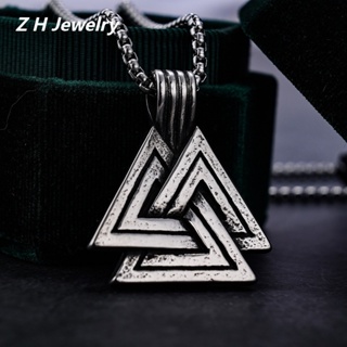 [Z H Jewelry] วินเทจ นอร์ดิก ไวกิ้ง สามเหลี่ยม ฮิปฮอป จี้ ผู้ชายและผู้หญิง แฟชั่น สเตนเลส สร้อยคอ พังก์ ปาร์ตี้ ร็อค เครื่องประดับ อุปกรณ์