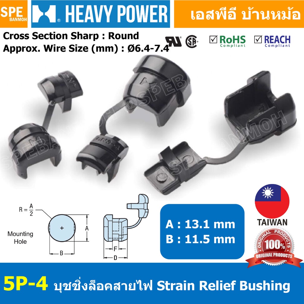 [ 100ชิ้น/แแพค ] 5P-4 Heavy Power Strain Relief Bushing พลาสติกกันสายบาด บุชชิ่ง กันบาด Cable Protector กันสายบาด Bus...