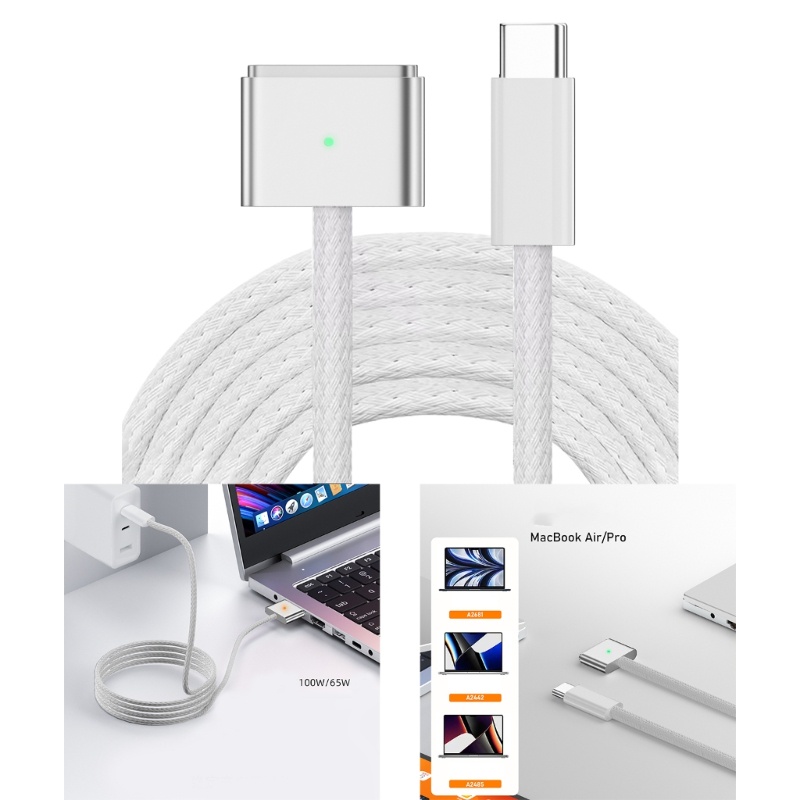Niki USB-C ถึง Magnetic 3 สายสําหรับ 2021 M1 Max Chip 14 16 Air 2022 M2 2023 M2