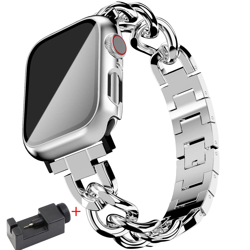 สายนาฬิกา applewatch Cuban Link สำหรับสายนาฬิกา Apple 40 มม. 41 มม. 45 มม. 44 มม. 49 มม. สร้อยข้อมือโลหะสแตนเลส iWatch s