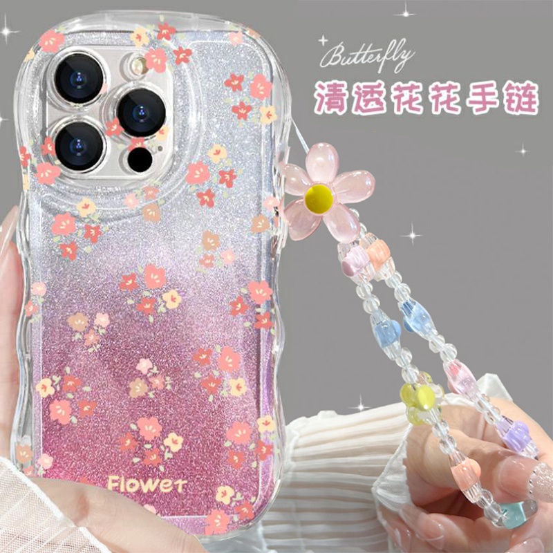 เคสโทรศัพท์มือถือแบบนิ่ม กันกระแทก กันรอยกล้อง ลายดอกไม้ พร้อมสายคล้องมือ สําหรับ IPhone 12 Pro Max X XR XS Max SE IPhone 7 8 Plus 11 Pro Max 13 Pro Max 14 Pro Max