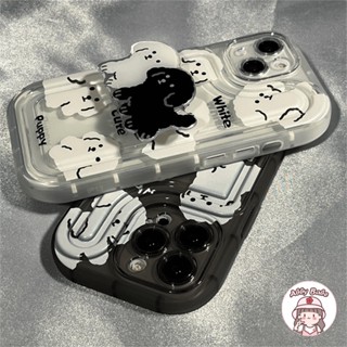เคส TPU นิ่ม ปิดด้านหลัง กันกระแทก ลายการ์ตูนลูกสุนัข สไตล์เรโทร สีดํา สําหรับ IP 14 Pro Max IP 11 IP 12 11 Pro Max