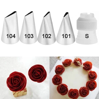 #101 #102 #103 #หัวฉีดไอซิ่ง รูปกลีบกุหลาบ สําหรับตกแต่งเบเกอรี่ 104 ชิ้น &amp;เครื่องมืออบขนม