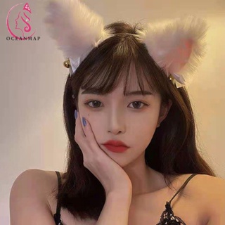 OCEANMAP Sweet Plush Headwear Non-slip Lolita Hair Band Cat Ear Headband Women Bells Korean Bow Girls Cosplay Iron/Multicolor