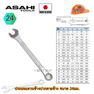 Asahi ประแจแหวนข้างปากตาย อาซาฮี ขนาด 24มม. ผลิตจากประเทศญี่ปุ่น