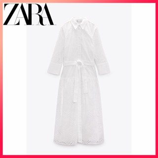 Zara ใหม่ ชุดมิดี้เดรส ปักลาย สําหรับผู้หญิง