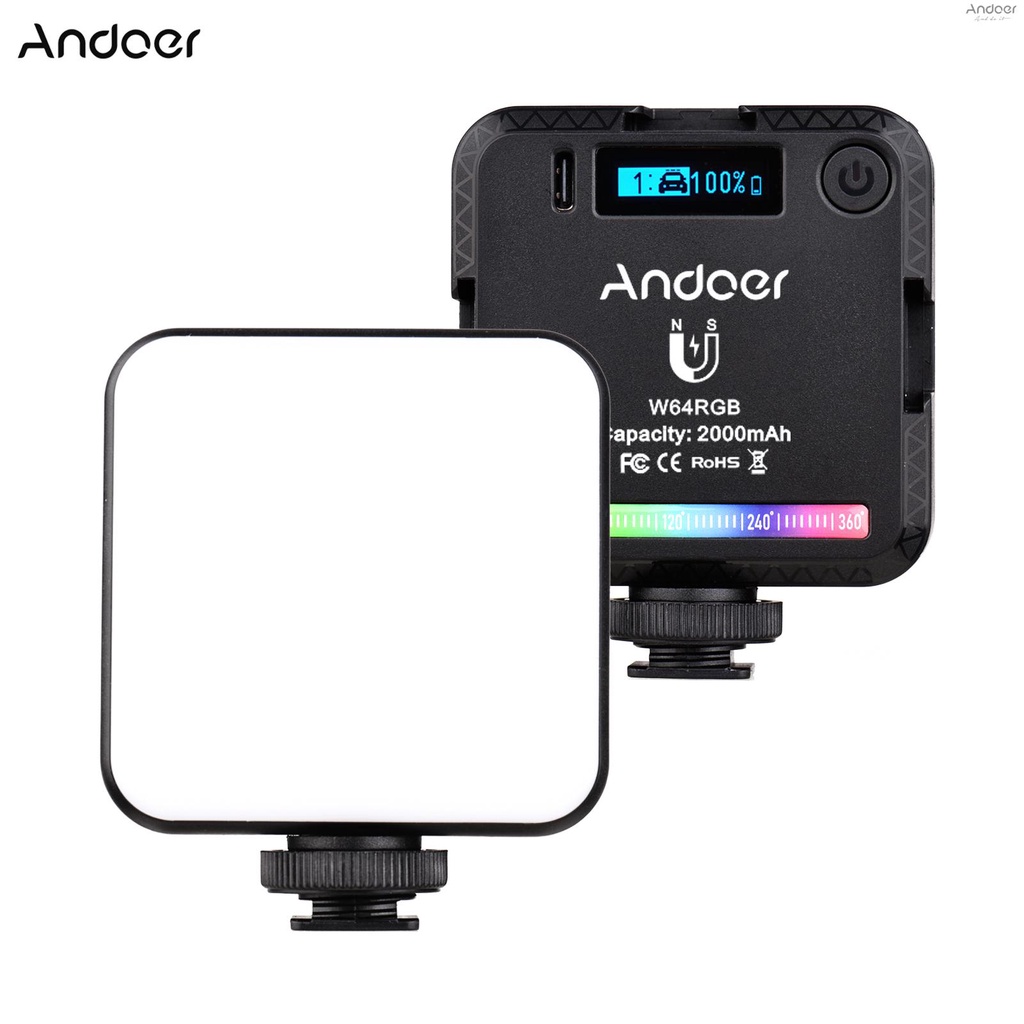 Andoer W64RGB โคมไฟ RGB 2500K-9000K หรี่แสงได้ 20 เอฟเฟค สําหรับประชุมออนไลน์ ไลฟ์สด คอมพิวเตอร์ แท็บเล็ต