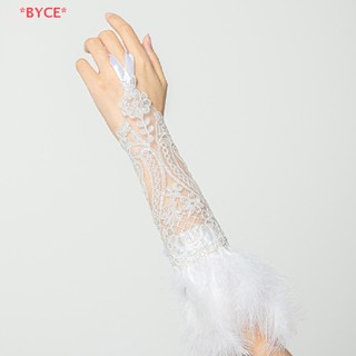 Byce&gt; ถุงมือยาว ลูกไม้ ขนนก ไม่มีนิ้ว สร้อยข้อมือ ตาข่ายโกธิค ข้อมือ งานแต่งงาน ฮาโลวีน ปาร์ตี้ อุปกรณ์เสริมใหม่