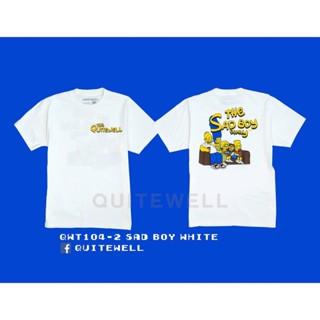 เสื้อยืดคอกลม เสื้อยืดแขนสั้น ผ้านุ่ม QWT104-2 SAD BOY WHITE ขาวDIY เสื้อยื