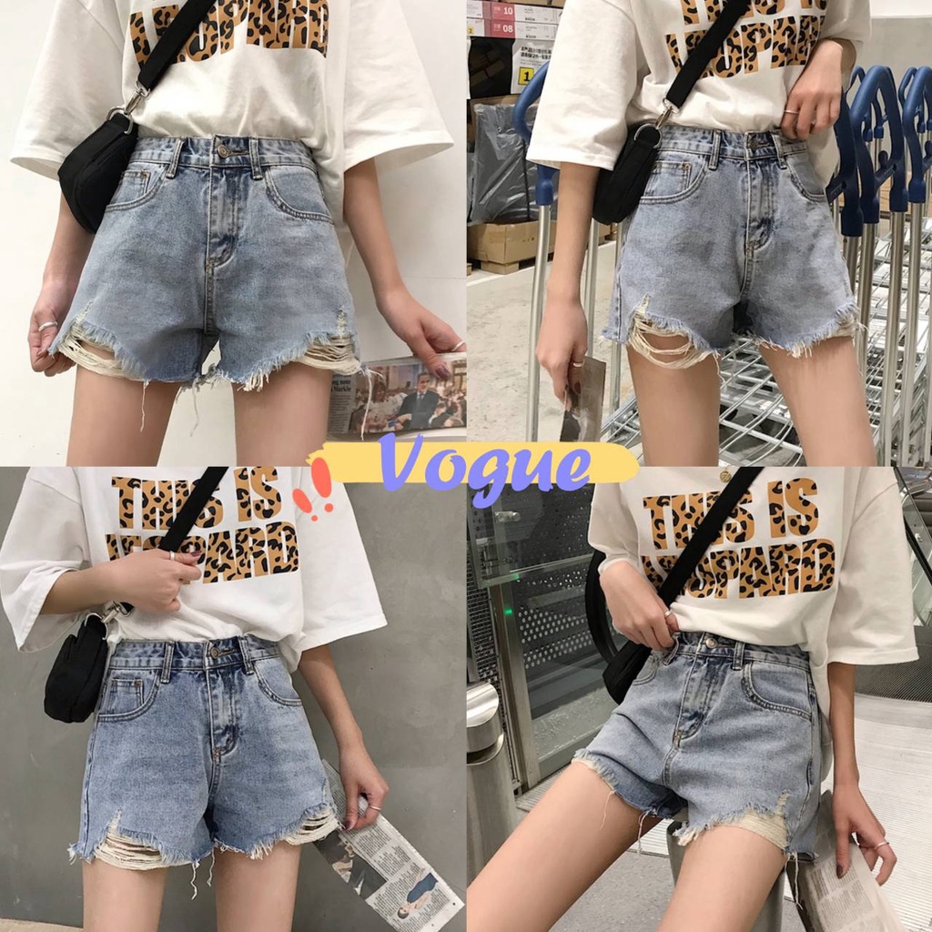 Vogue พร้อมส่ง กางเกงยีนส์ขาสั้นเอวสูง สียีนอ่อน วินเทจเท่ๆ (1906) -NZ-QY -N