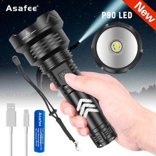 Asafee ใหม่ ไฟฉาย 1900B XHP90 อะลูมิเนียม ระยะไกล 500 ม. ชาร์จ USB 1800 ลูเมน