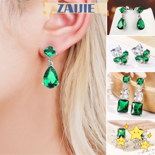 ※ZAIJIE※ Fashion Crystal Water Drop Earring Emerald Jewelry Accessories Zircon Earring Heart Water Drop Elegant Stud Earring Cubic Zircon
