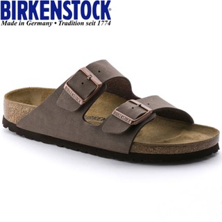 Birkenstock รองเท้าแตะ สายรัดสองเส้น Arizona Birko-Flor nubuck mocha สําหรับผู้ชาย ผู้หญิง