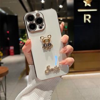 เคสป้องกันโทรศัพท์มือถือ TPU แบบนิ่ม ลายหมี ประดับเพชร กันกระแทก สําหรับ Iphone 11 14 13 pro max 14 pro max 12pro max 14plus 11pro max 12 13mini XR XSmax 7 8plus