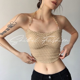 ด้านนอกสวมใส่ halter strap design sense chain tube top ด้านในเสื้อกั๊กหญิงฤดูร้อนเข็มขัดหน้าอก pad เซ็กซี่สาวร้อน wrap top top